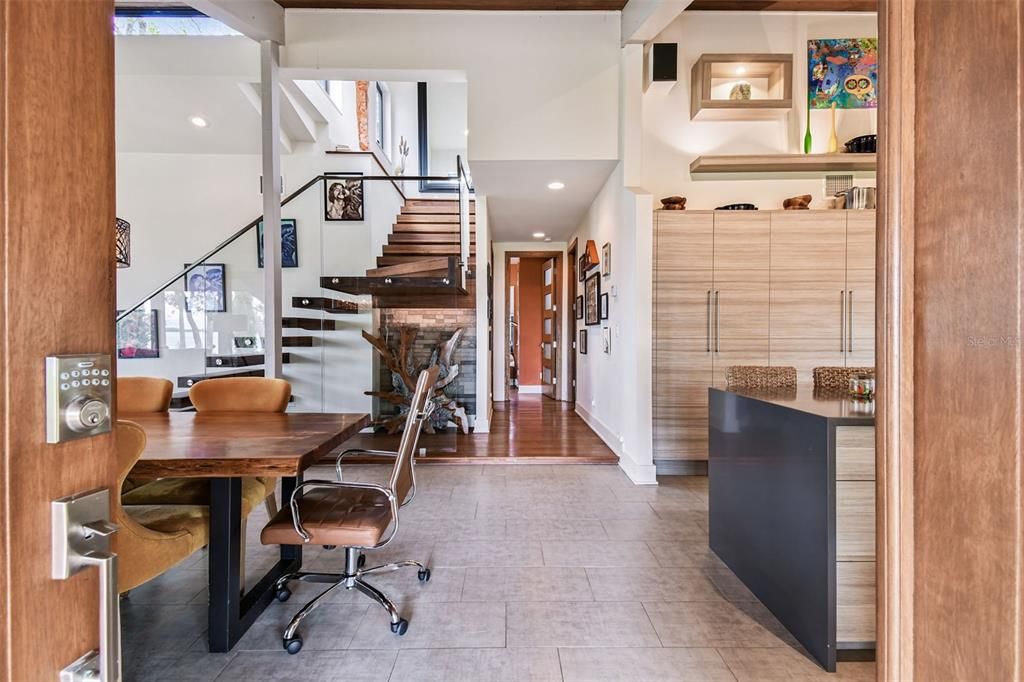 Home Office, Interior, Recessed Lighting, Wood Texture Flooring