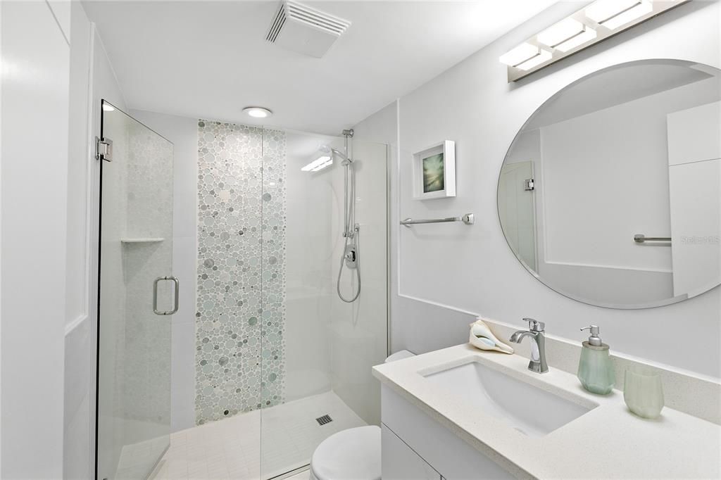 Bathroom, Glass Shower, Interior, Recessed Lighting
