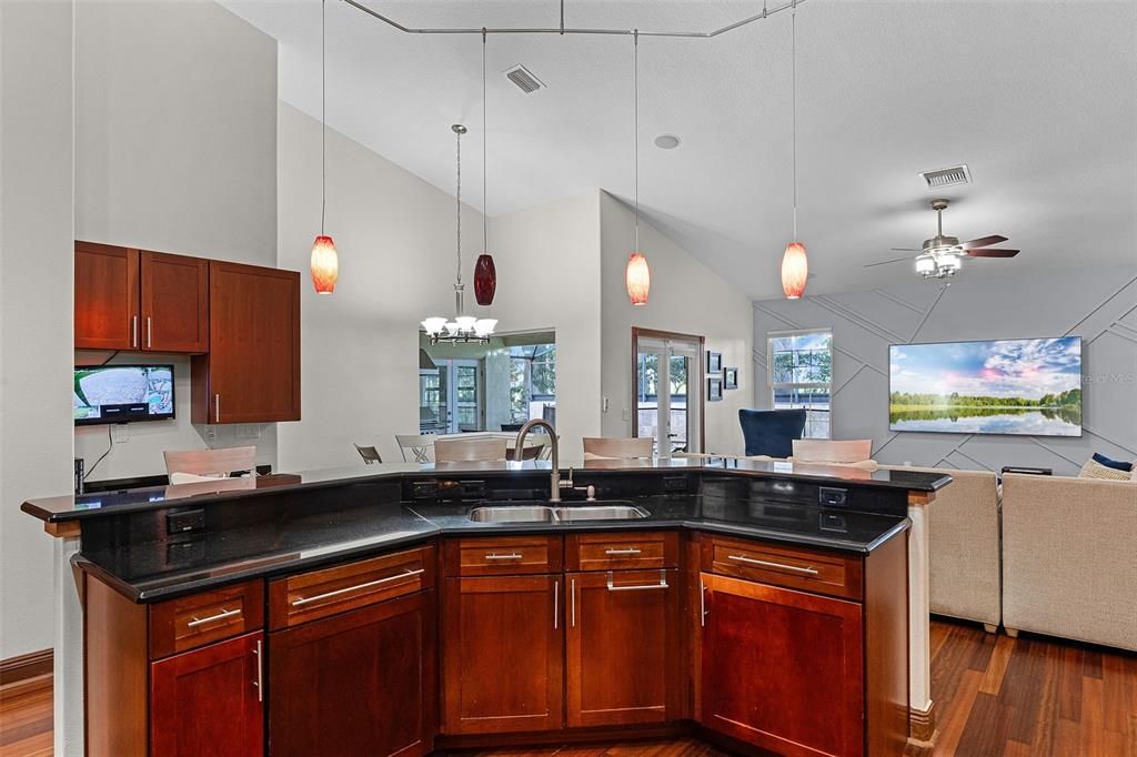 Interior, Kitchen, Pendant Lights, Wood Texture Flooring