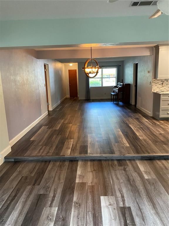 Chandelier, Empty room, Interior, Wood Texture Flooring