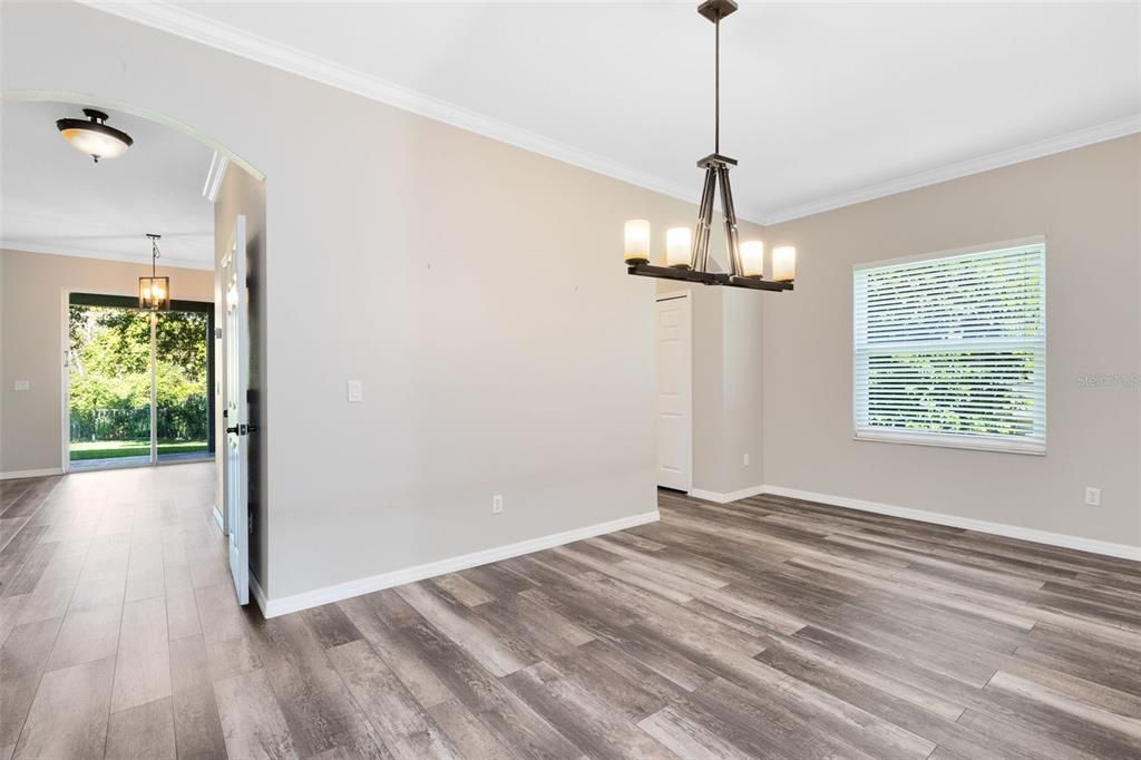 Chandelier, Empty room, Interior, Pendant Lights, Wood Texture Flooring