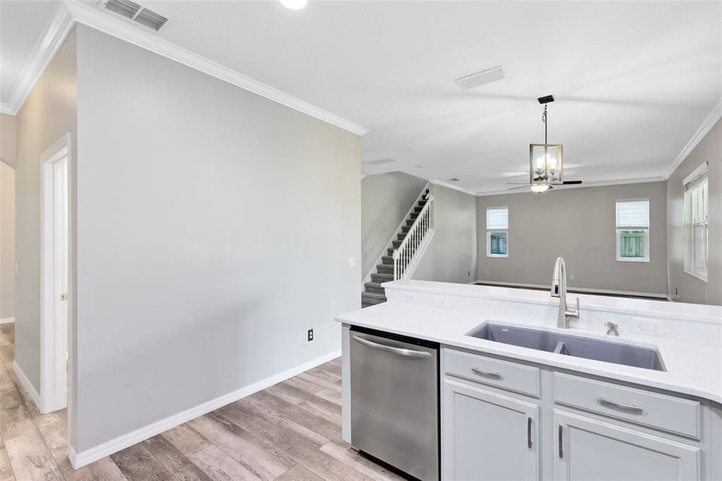Interior, Kitchen, Recessed Lighting, Wood Texture Flooring