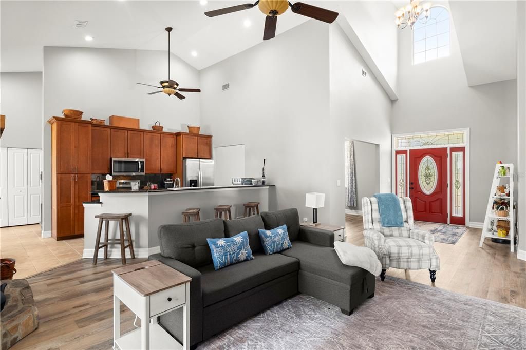 Interior, Kitchen, Living room, Recessed Lighting, Stainless Steel Appliances, Wood Texture Flooring