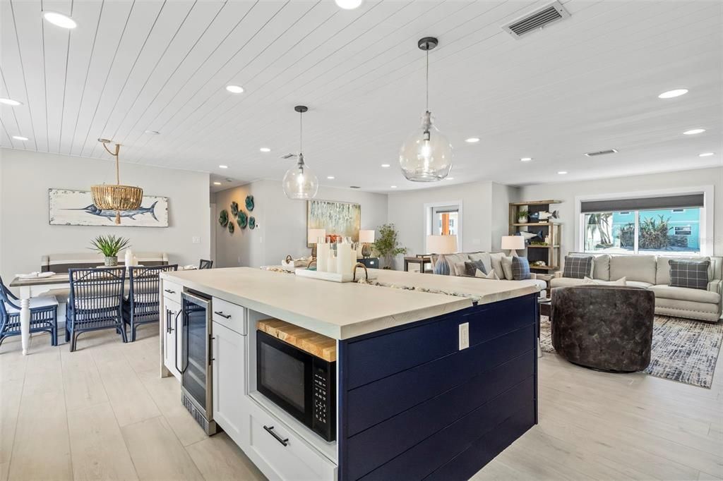 Dining room, Interior, Kitchen, Living room, Pendant Lights, Recessed Lighting, Water, Wood Texture Flooring