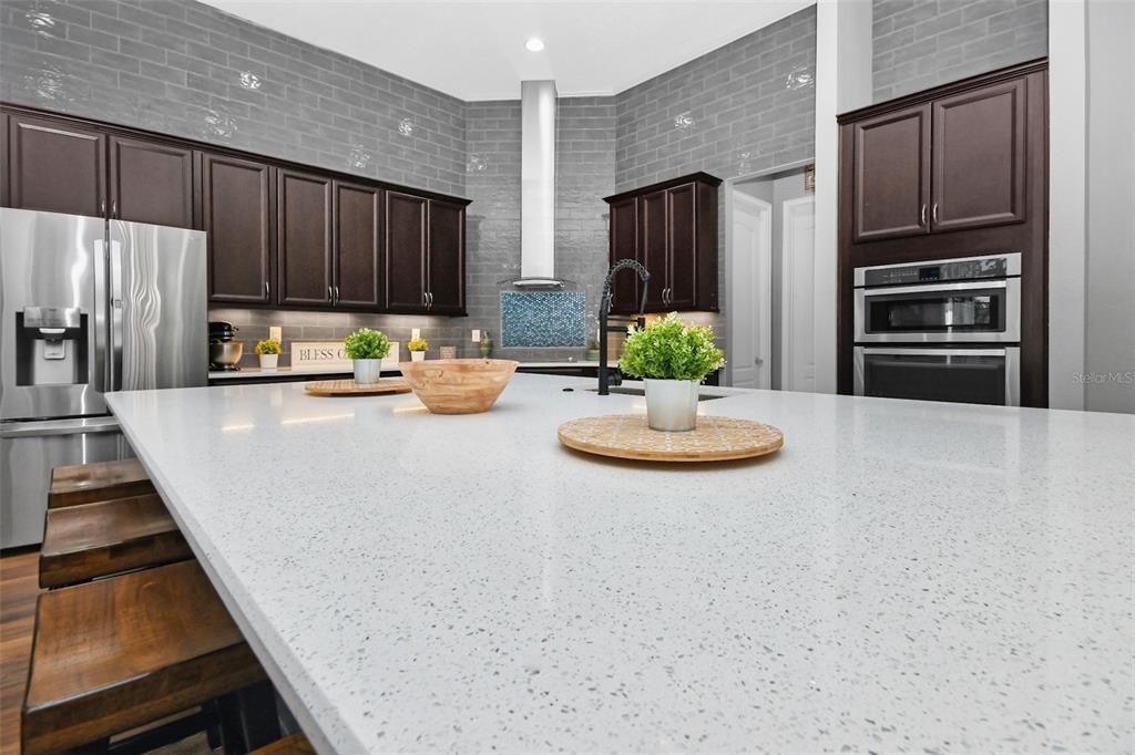 Interior, Kitchen, Recessed Lighting, Stainless Steel Appliances, Stone Walls
