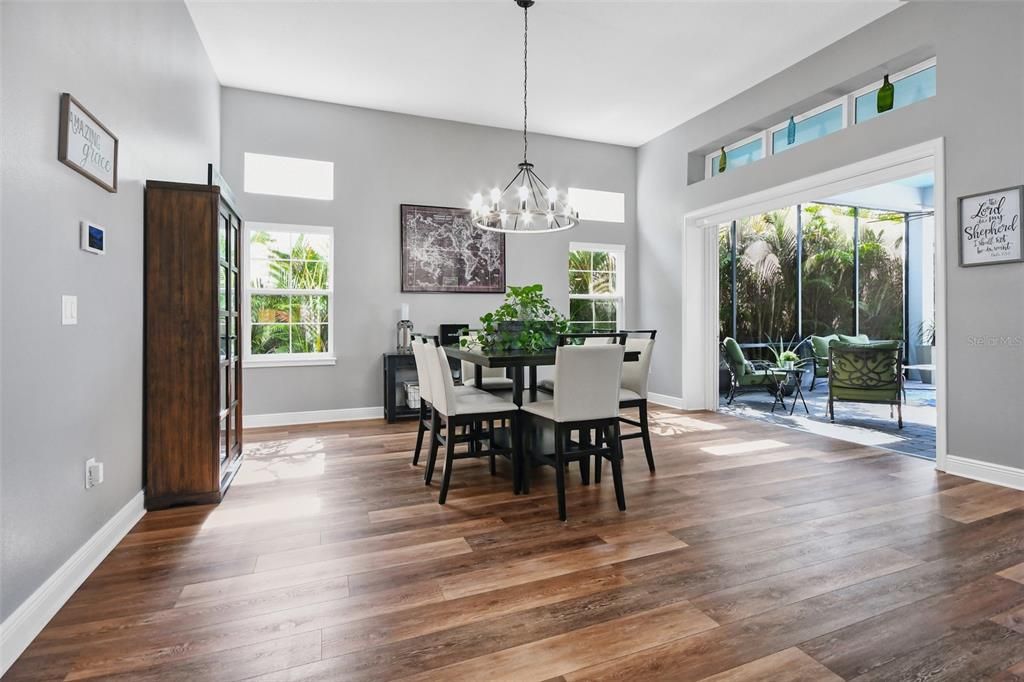 Chandelier, Dining room, Interior, Pendant Lights, Wood Texture Flooring