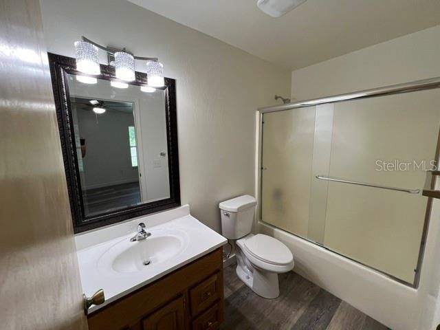 Bathroom, Glass Shower, Interior, Wood Texture Flooring