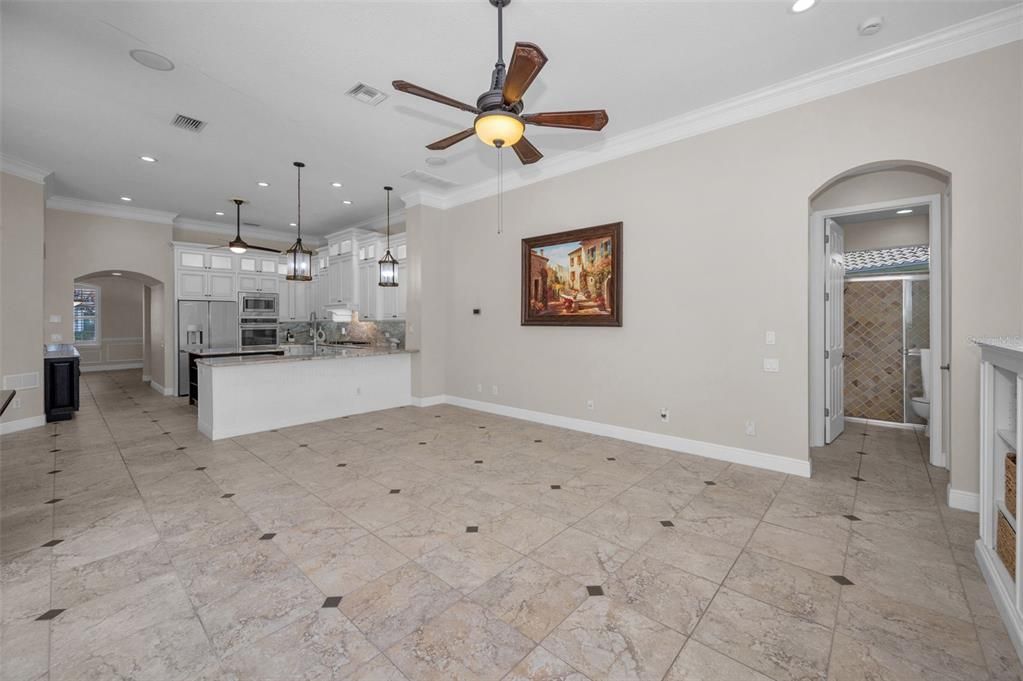 Empty room, Interior, Kitchen, Pendant Lights, Recessed Lighting, Stainless Steel Appliances