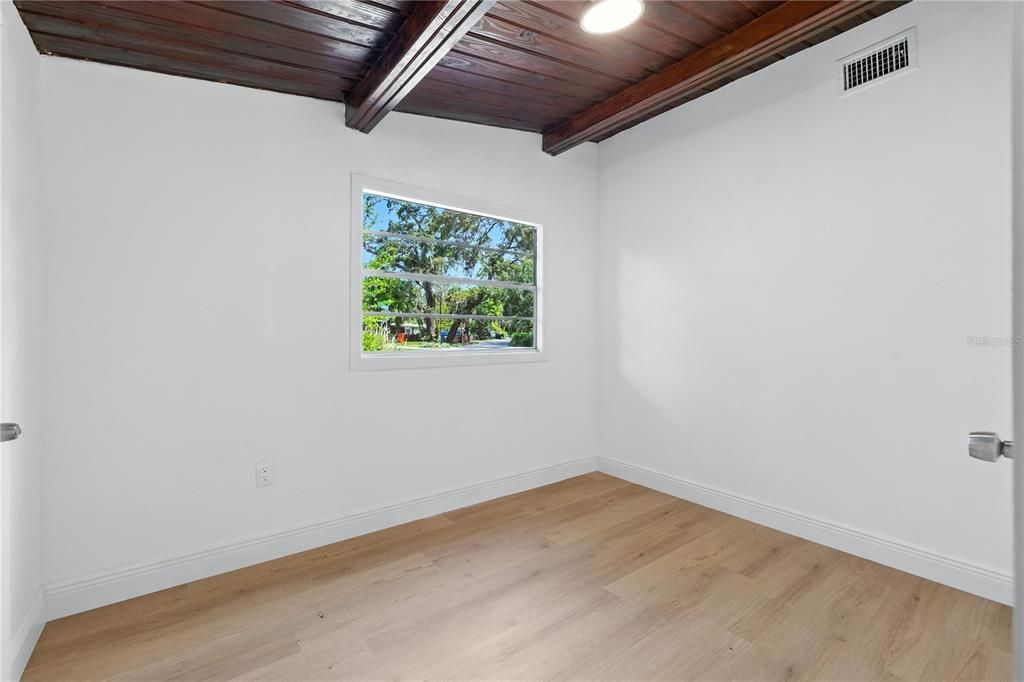 Empty room, Interior, Recessed Lighting, Wooden Beams, Wooden Ceilings, Wood Texture Flooring
