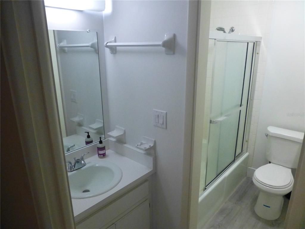Bathroom, Glass Shower, Interior, Wood Texture Flooring