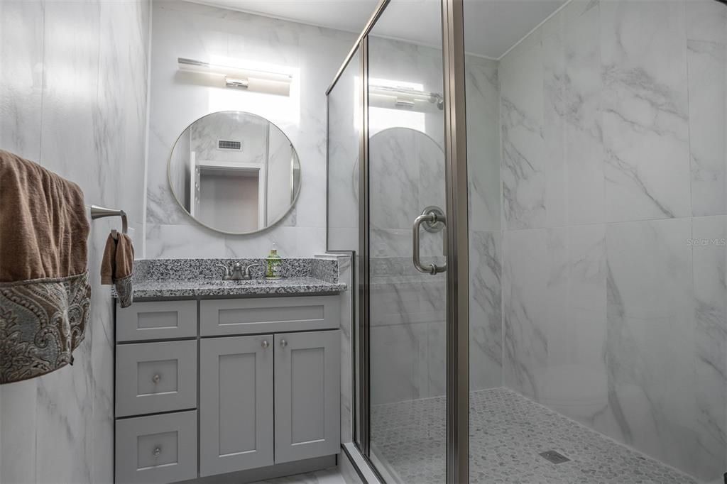 Bathroom, Glass Shower, Interior, Marble Walls