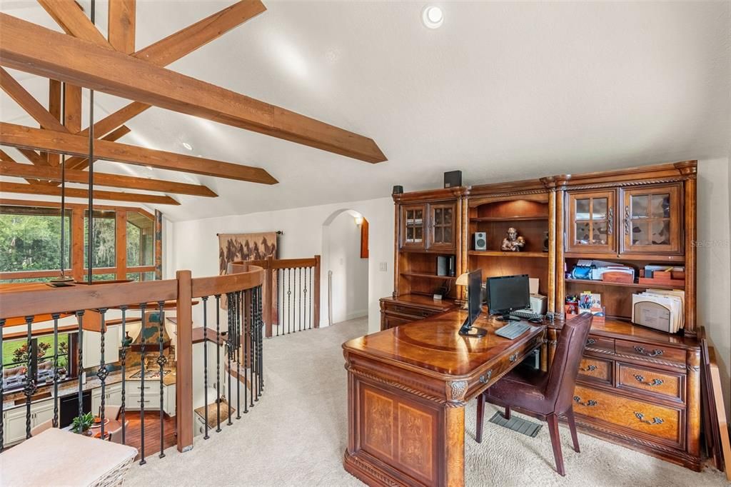 Home Office, Interior, Recessed Lighting, Wooden Beams