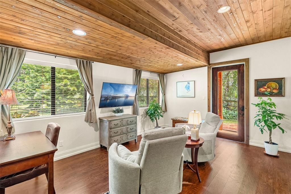 Home Office, Interior, Recessed Lighting, Wooden Ceilings, Wood Texture Flooring