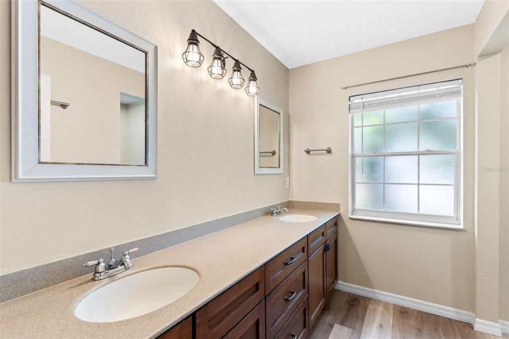 Bathroom, Dual Sink Vanities, Interior, Wood Texture Flooring