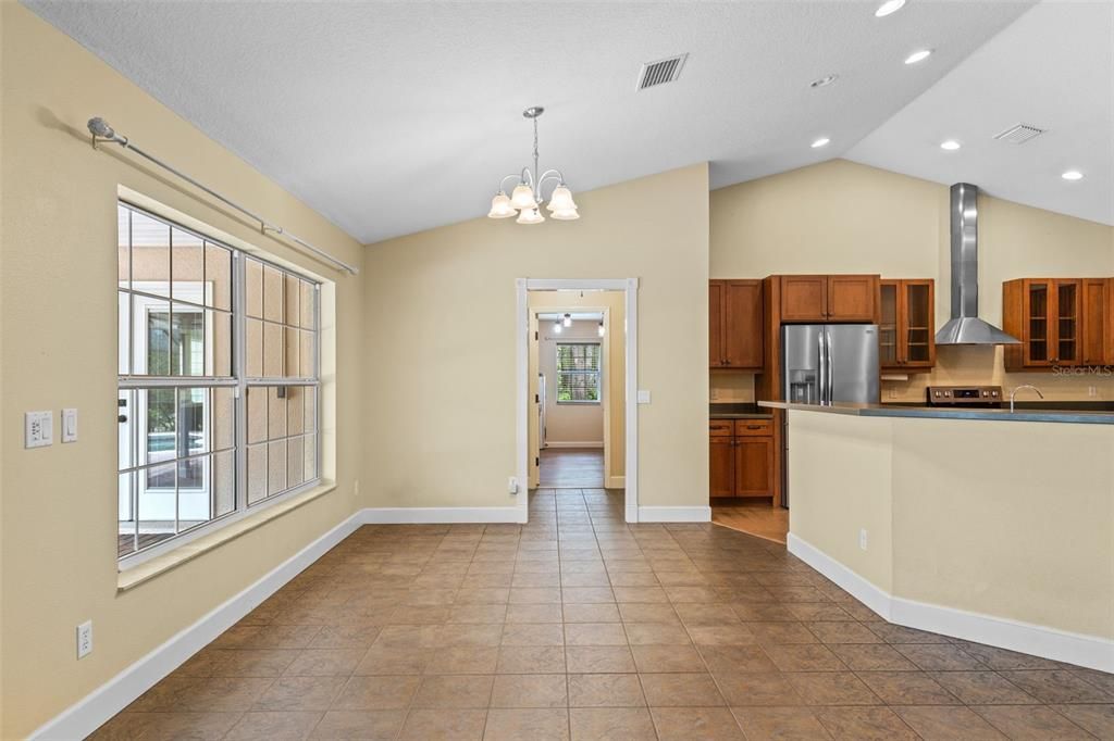 Chandelier, Interior, Kitchen, Recessed Lighting, Stainless Steel Appliances