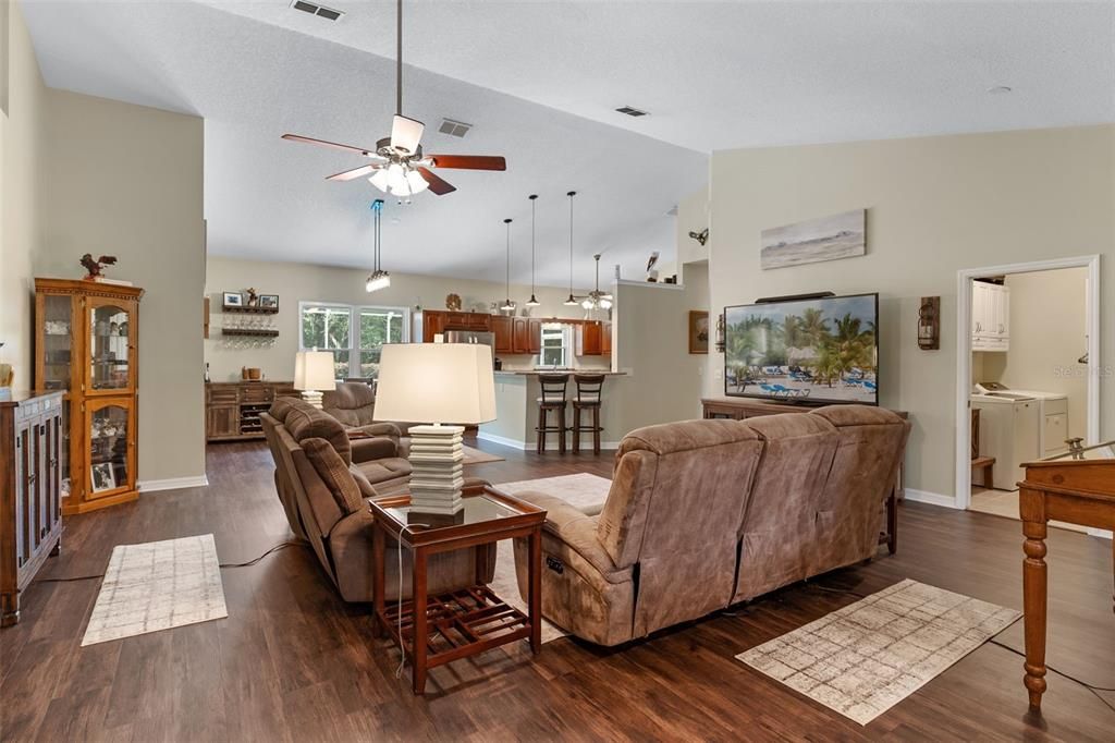 Interior, Living room, Pendant Lights, Wood Texture Flooring