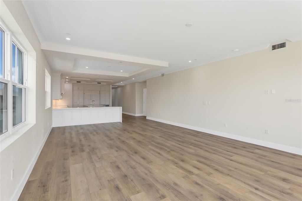 Empty room, Interior, Recessed Lighting, Wood Texture Flooring