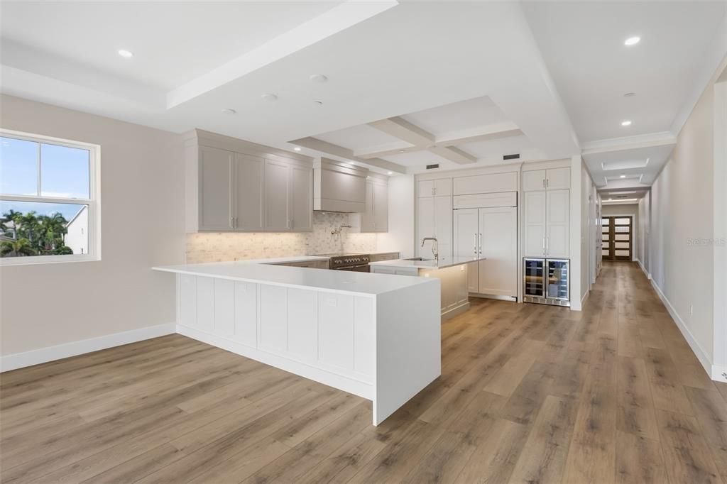 Interior, Kitchen, Recessed Lighting, Wood Texture Flooring