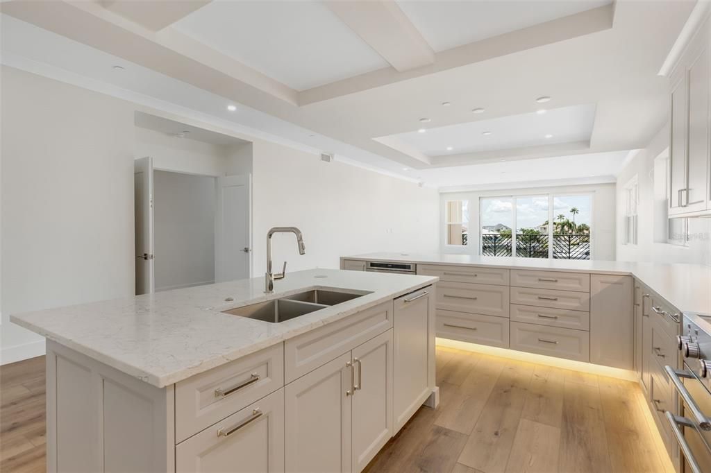 Interior, Kitchen, Recessed Lighting, Wood Texture Flooring
