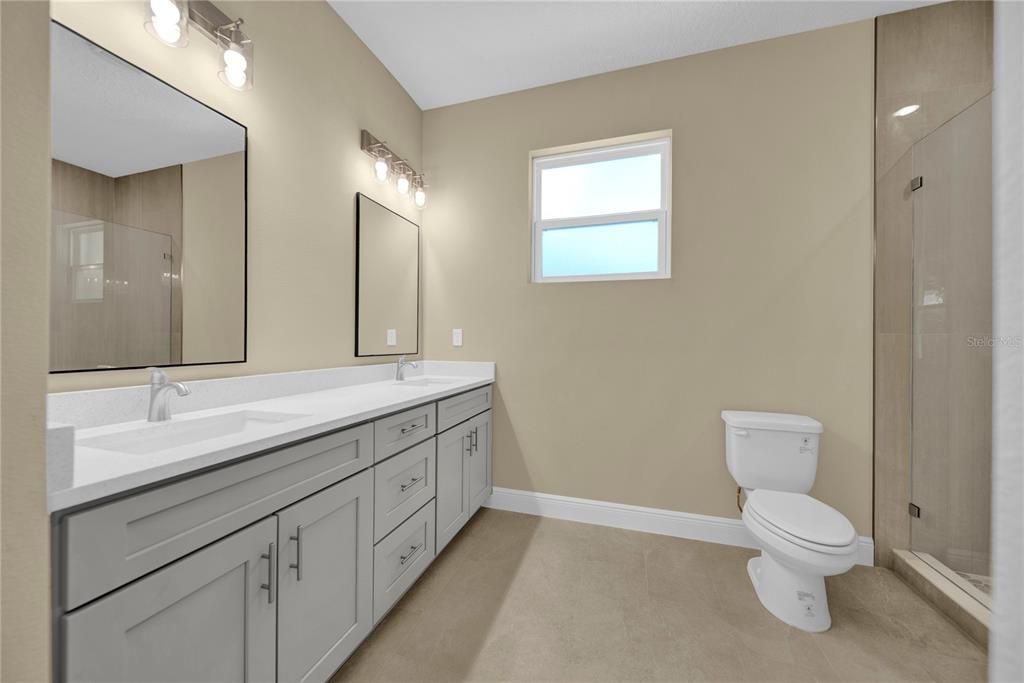 Bathroom, Dual Sink Vanities, Glass Shower, Interior