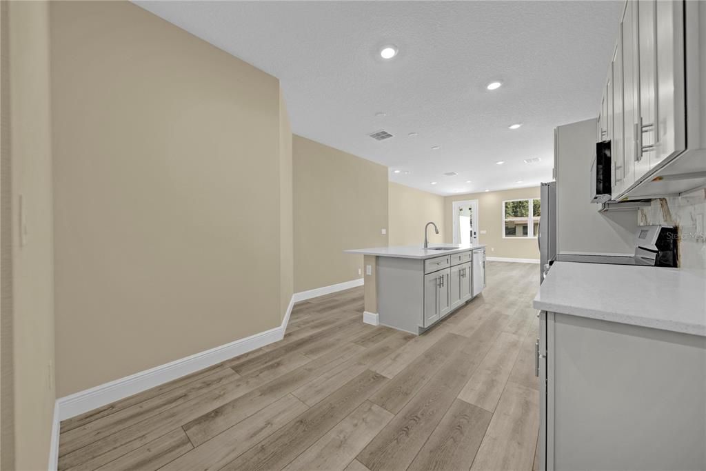 Interior, Kitchen, Recessed Lighting, Wood Texture Flooring
