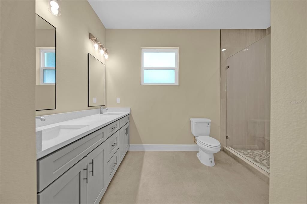 Bathroom, Dual Sink Vanities, Glass Shower, Interior