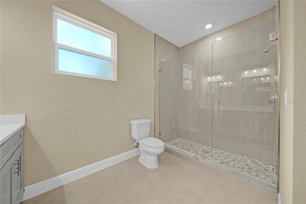 Bathroom, Glass Shower, Interior, Recessed Lighting