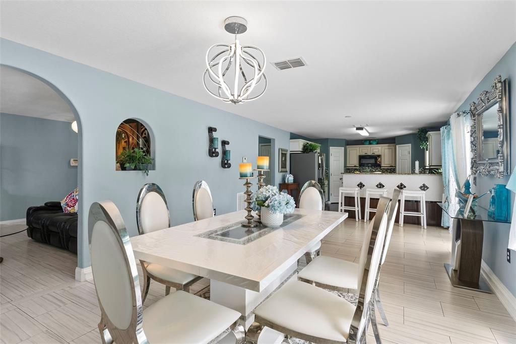 Dining room, Interior, Kitchen, Pendant Lights, Wood Texture Flooring