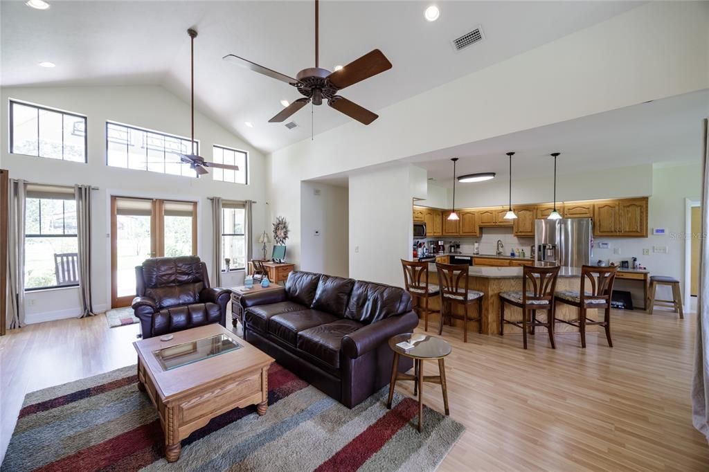 Interior, Kitchen, Living room, Pendant Lights, Recessed Lighting, Wood Texture Flooring