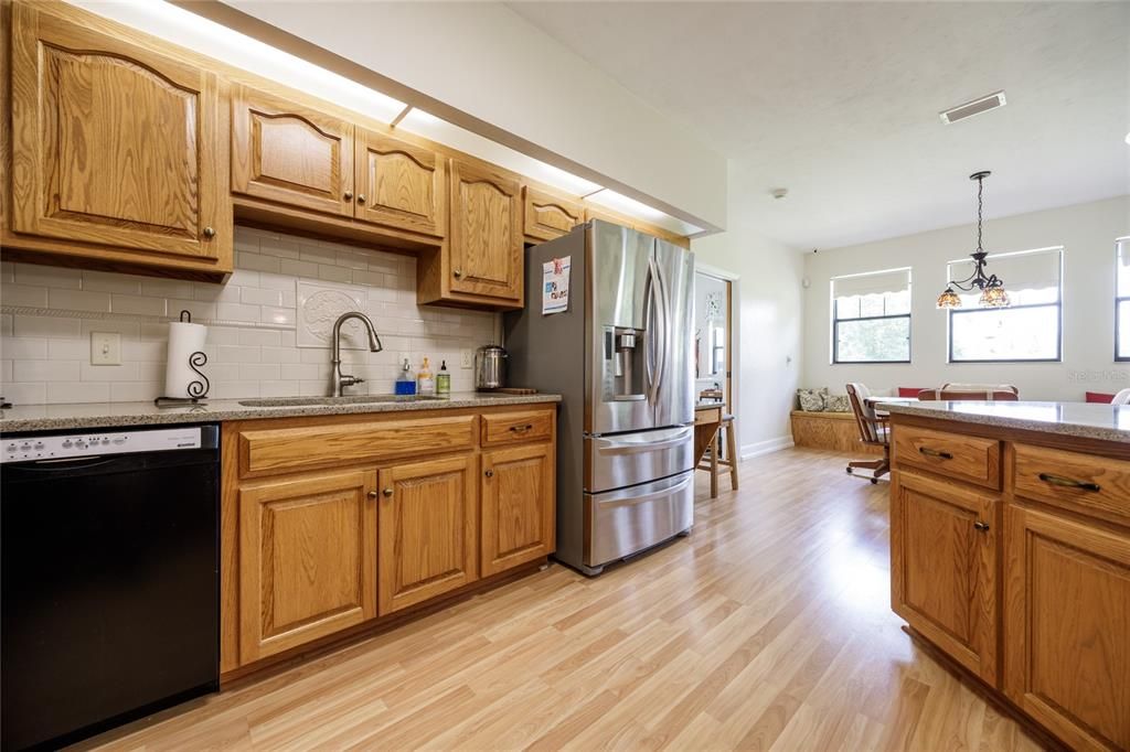 Dining room, Interior, Kitchen, Pendant Lights, Wood Texture Flooring