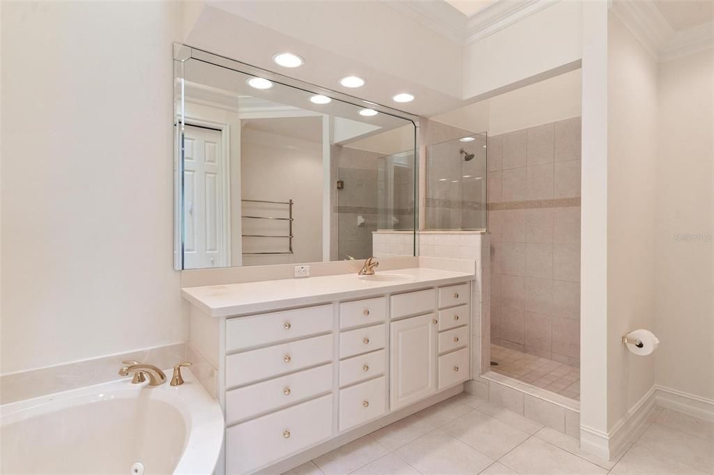 Bathroom, Dual Sink Vanities, Glass Shower, Interior, Recessed Lighting