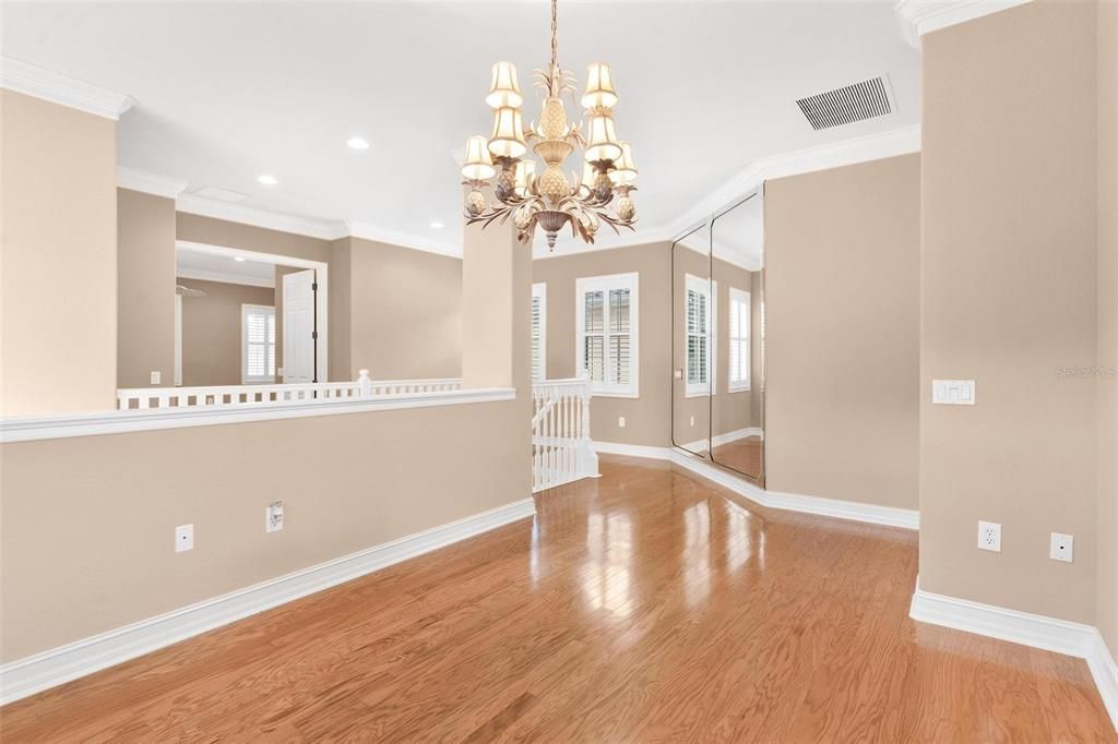 Chandelier, Empty room, Interior, Recessed Lighting, Wood Texture Flooring