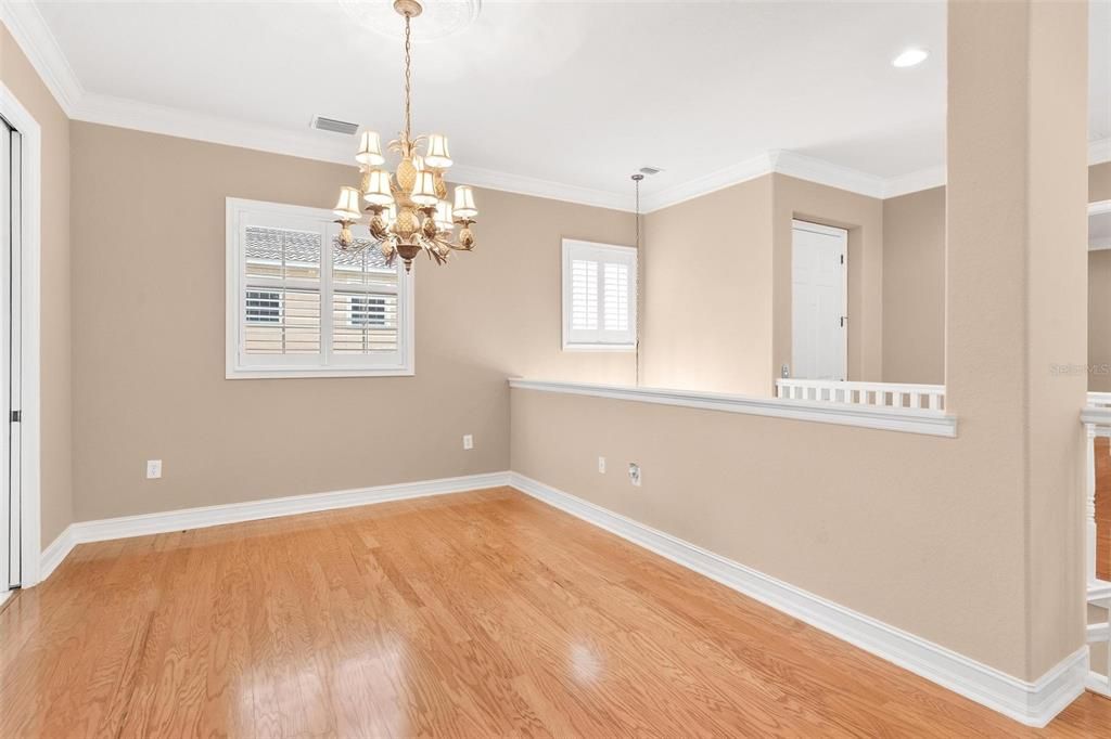 Chandelier, Empty room, Interior, Recessed Lighting, Wood Texture Flooring