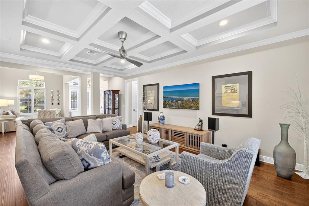 Interior, Living room, Recessed Lighting, Wood Texture Flooring