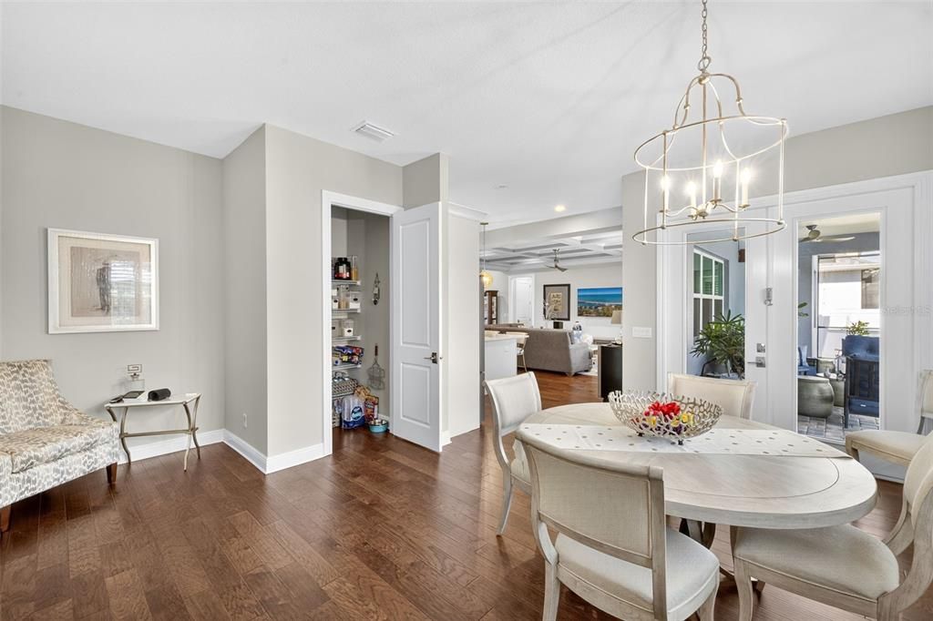Dining room, Interior, Pendant Lights, Recessed Lighting, Wood Texture Flooring