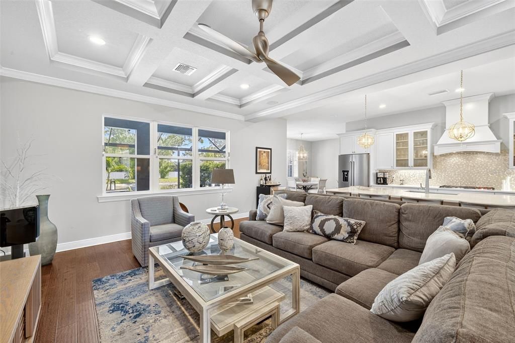 Interior, Kitchen, Living room, Pendant Lights, Recessed Lighting, Stainless Steel Appliances, Wood Texture Flooring
