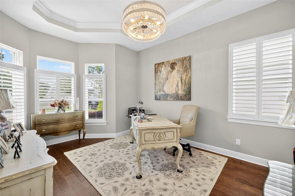 Chandelier, Home Office, Interior, Wood Texture Flooring