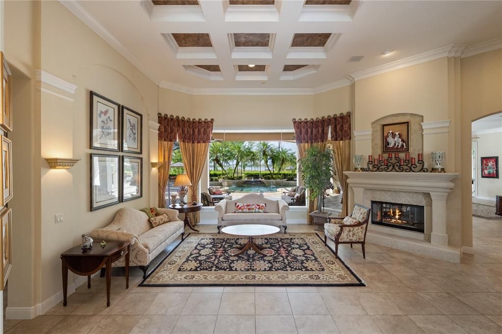 Fireplace, Interior, Living room, Recessed Lighting