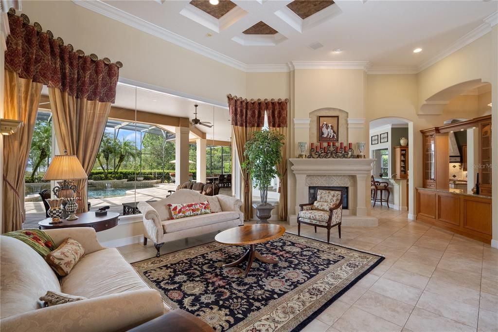Fireplace, Interior, Living room, Recessed Lighting