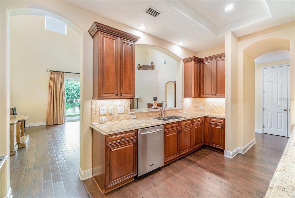 Interior, Kitchen, Recessed Lighting, Wood Texture Flooring