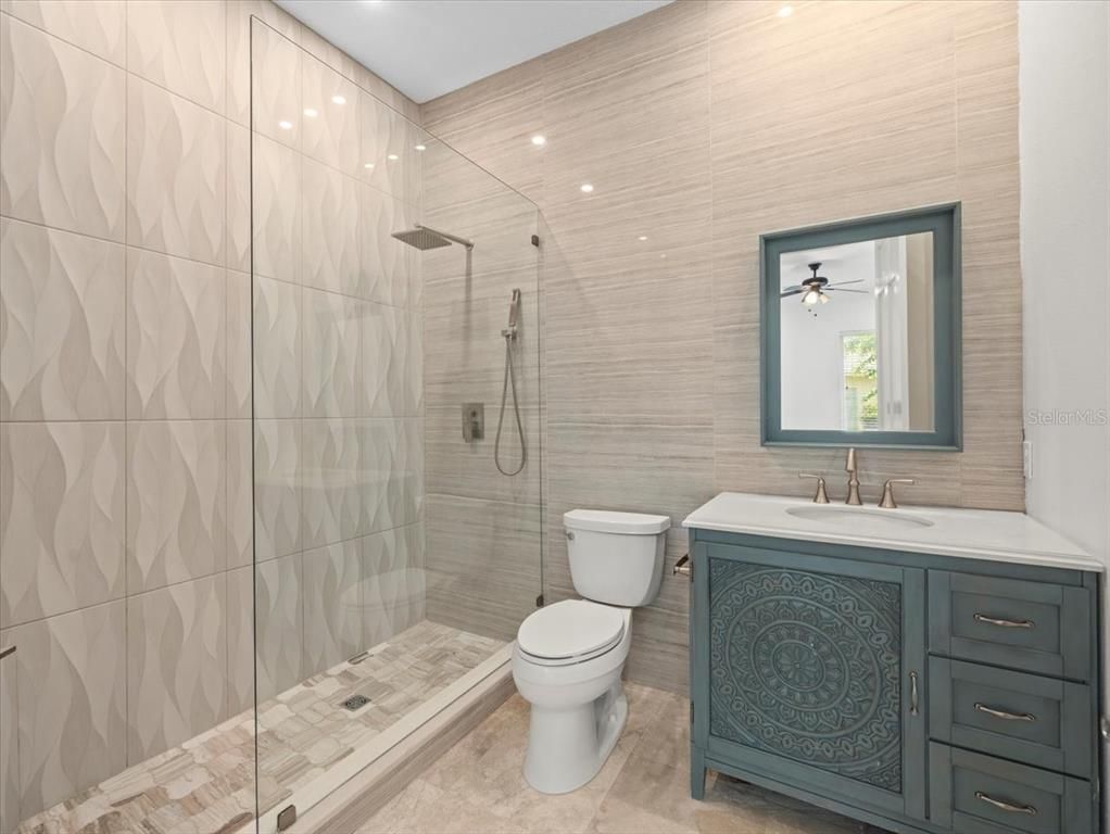 Bathroom, Glass Shower, Interior, Recessed Lighting