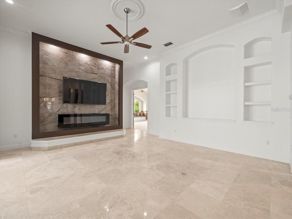 Empty room, Fireplace, Interior, Recessed Lighting