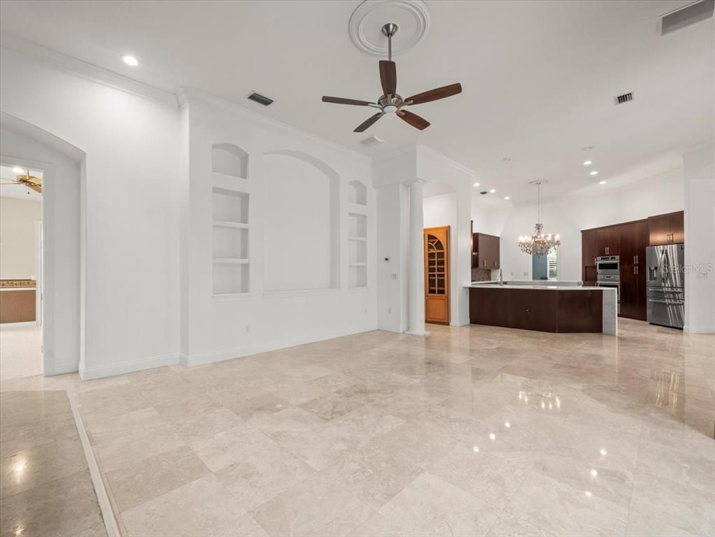 Chandelier, Interior, Kitchen, Recessed Lighting, Stainless Steel Appliances