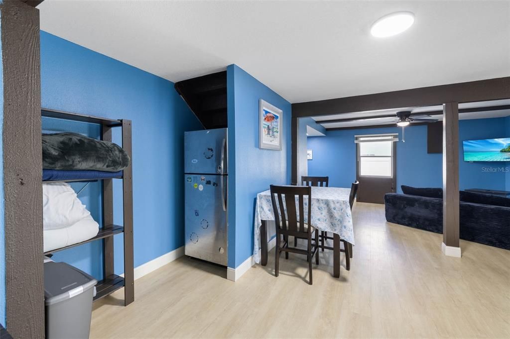 Dining room, Interior, Recessed Lighting, Wood Texture Flooring