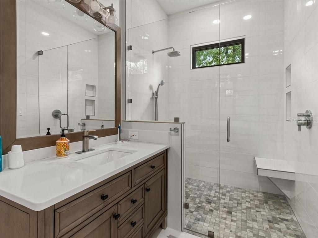 Bathroom, Glass Shower, Interior, Recessed Lighting