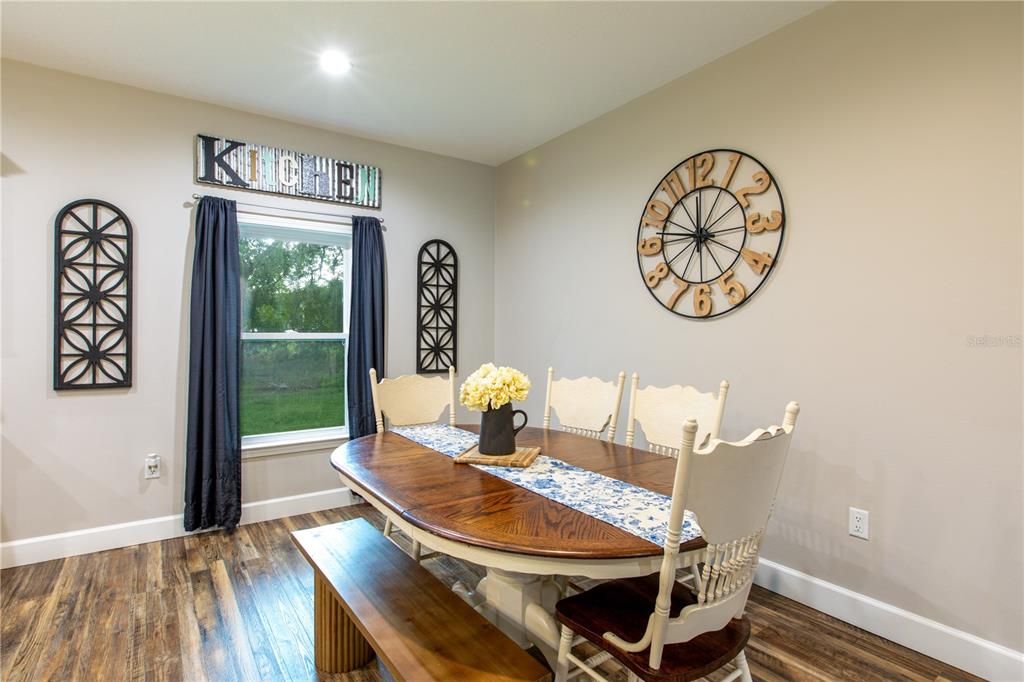 Dining room, Interior, Recessed Lighting, Wood Texture Flooring