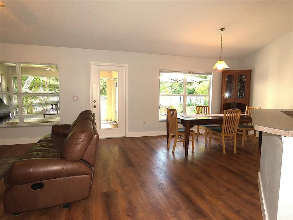 Dining room, Interior, Pendant Lights, Wood Texture Flooring