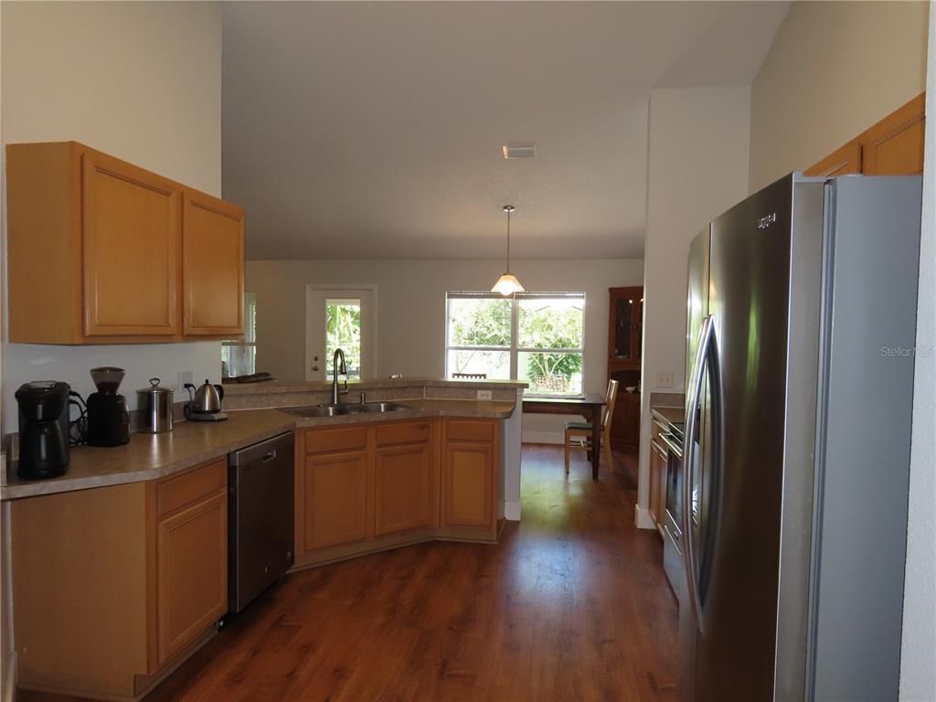 Interior, Kitchen, Pendant Lights, Stainless Steel Appliances, Wood Texture Flooring