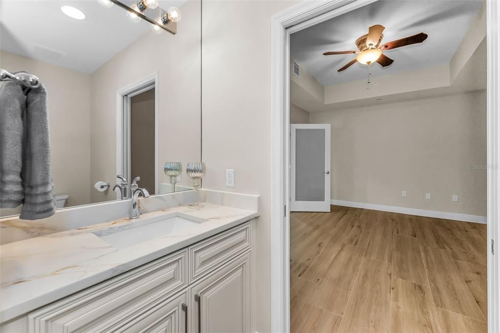Bathroom, Interior, Recessed Lighting, Wood Texture Flooring