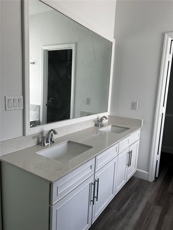 Bathroom, Dual Sink Vanities, Interior, Wood Texture Flooring